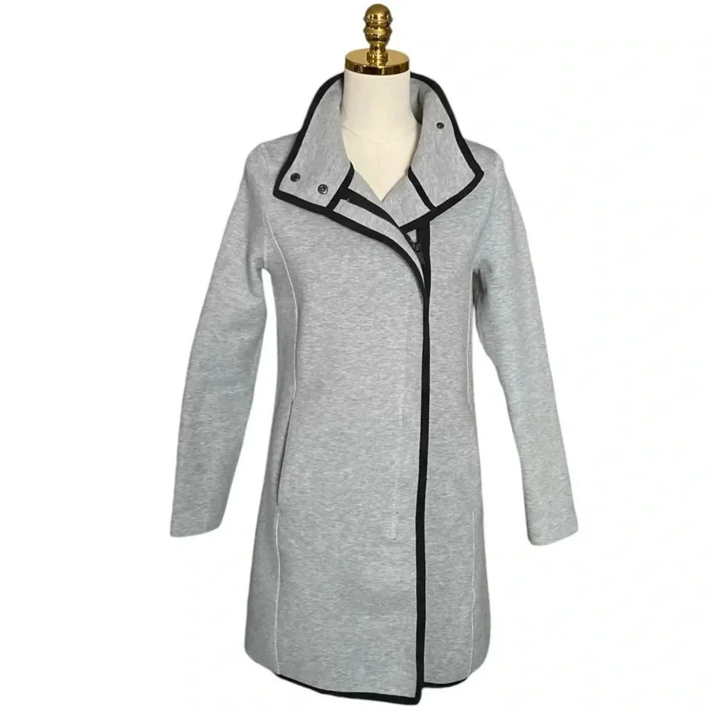 DKNY | Women’s Cotton Blend Grey Zip Up Snap Neck Heavy Jersey Pea Coat Size XS